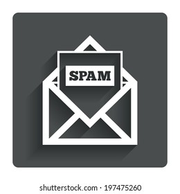 Mail icon. Envelope symbol. Message spam sign. Mail navigation button. Gray flat button with shadow. Modern UI website navigation. Vector