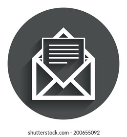 Mail icon. Envelope symbol. Message sign. Mail navigation button. Circle flat button with shadow. Modern UI website navigation. Vector