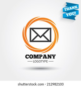 Mail icon. Envelope symbol. Message sign. Mail navigation button. Business abstract circle logo. Logotype with Thank you ribbon. Vector