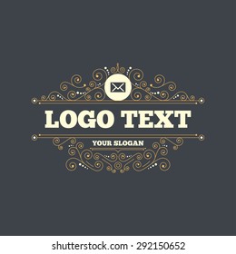 Mail icon. Envelope symbol. Message sign. Mail navigation button. Flourishes calligraphic ornament. Vector