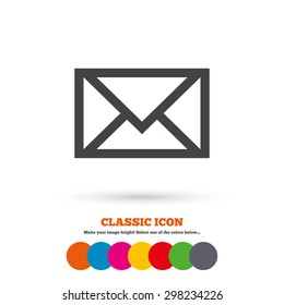 Mail icon. Envelope symbol. Message sign. Mail navigation button. Classic flat icon. Colored circles. Vector