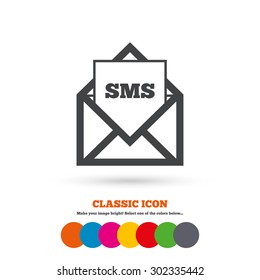 Mail icon. Envelope symbol. Message sms sign. Mail navigation button. Classic flat icon. Colored circles. Vector