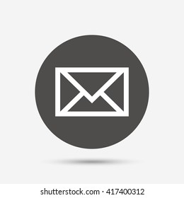 Mail icon. Envelope symbol. Message sign. Mail navigation button. Gray circle button with icon. Vector