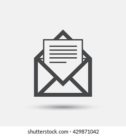 Mail icon. Envelope symbol. Message sign. Mail navigation button. Flat mail web icon on white background. Vector