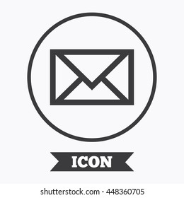 Mail icon. Envelope symbol. Message sign. Mail navigation button. Graphic design element. Flat symbol in circle button. Vector