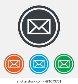 Mail icon. Envelope symbol. Message sign. Mail navigation button. Graphic design web element. Flat message symbol on the round button. Vector