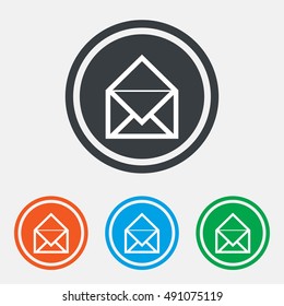 Mail icon. Envelope symbol. Message sign. Mail navigation button. Graphic design web element. Flat mail symbol on the round button. Vector