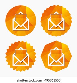 Mail icon. Envelope symbol. Message sign. Mail navigation button. Triangular low poly buttons with flat icon. Vector