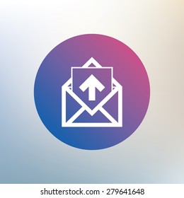 Mail icon. Envelope symbol. Outgoing message sign. Mail navigation button. Icon on blurred background. Vector