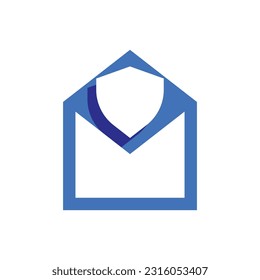 Mail icon. Envelope symbol with shield element. Flat design style eps 10