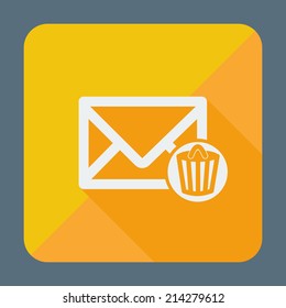 Mail icon, envelope with trash can. Flat design style modern vector illustration. Isolated on stylish color background. Square flat long shadow icon. Elements in flat design.