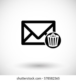 Mail icon, envelope with trash can. Flat design vector illustration with round shadow