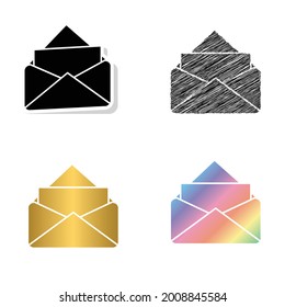  mail icon. The envelope. vector open email  icon black, golden and color vector set