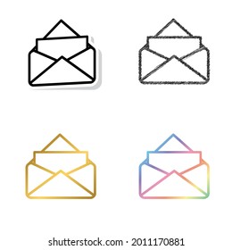  mail icon. The envelope. vector open email  icon black, golden and color vector set
