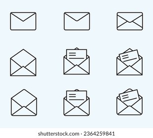 Icono de correo.Juego de sobres.Iconos de correo electrónico lineales.