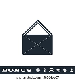 Mail icon flat. Black pictogram on white background. Vector illustration symbol and bonus button