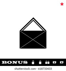Mail icon flat. Black pictogram on white background. Vector illustration symbol and bonus button open and closed lock, folder, star
