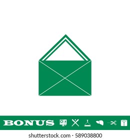 Mail icon flat. Green pictogram on white background. Vector illustration symbol and bonus button