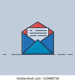 Mail Icon, Flat Line Design  - Vector Illustration
