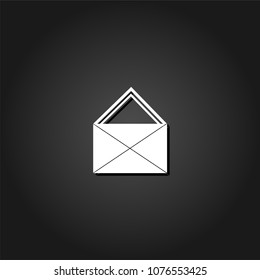 Mail icon flat. Simple White pictogram on black background with shadow. Vector illustration symbol