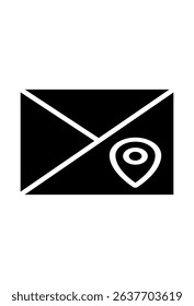 Mail icon with location pin. Envelope symbol, geographic marker