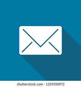 Mail icon with long shadow black on white background,Simple design style.vector illustration