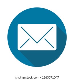 Mail icon with long shadow black on white background,Simple design style.vector illustration