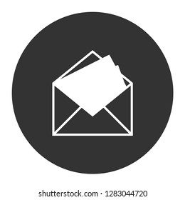 Mail icon with long shadow black on white background,Simple design style.vector illustration