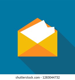 Mail icon with long shadow black on white background,Simple design style.vector illustration