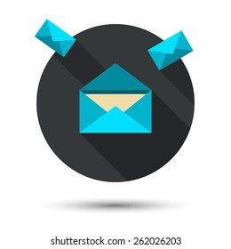 Mail icon with a long shadow in flat style. vector illustration