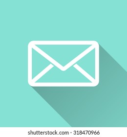 Mail  icon with long shadow on green background, flat design. Vector illustration.