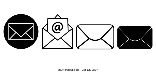 Ícone de email, ícone de mensagem vetor definir design. E-mail, ícone de mensagem, design de vetor. Ilustração de envelope para aplicativo, logotipo, design de site. Ilustração vetorial.