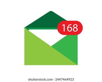 Mail icon with notice vector illustration Message icon, mailbox, e-mail, send letter, company logo, business. Can use for logo, infographic, banner, poster, web design. Isolated on white background. 