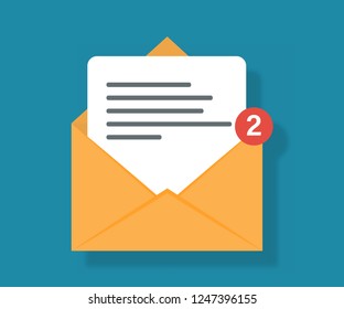 Mail icon with notification. Two new messages icon with notification. Incoming email. Receiving messages.