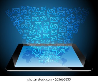 Mail icon on touch-screen tablet-pc. Vector illustration