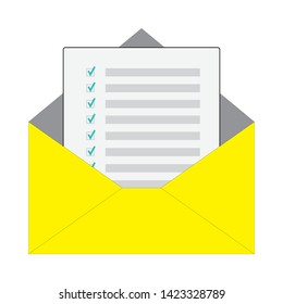 Mail icon. Paper document enclosed in an envelope. Delivery of correspondence or office documents. Vector illustration. envelope icon in trendy flat design