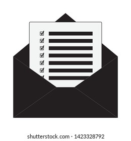 Mail icon. Paper document enclosed in an envelope. Delivery of correspondence or office documents. Vector illustration. envelope icon in trendy flat design