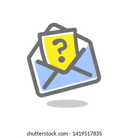 Mail icon with question mark. Mail envelope icon. Bright, colored vector illustration on a white background.