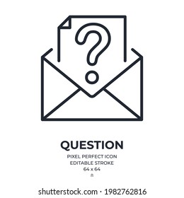 Mail icon with a question mark sign editable stroke outline icon isolated on white background flat vector illustration. Pixel perfect. 