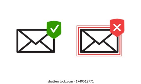 Icono de correo: protección de pantalla plana de línea roja. La ilustración vectorial aislada establece el correo electrónico.
