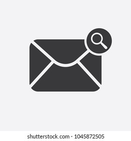 Mail icon with research sign. Mail icon and explore, find, inspect symbol. Vector icon