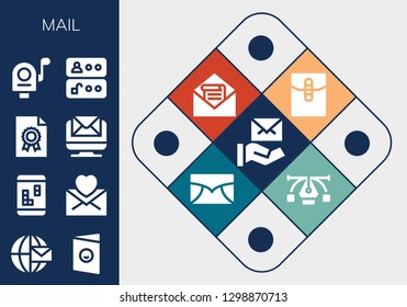  mail icon set. 13 filled mail icons. Simple modern icons about  - Mail, Email, Postcard, Smartphone, File, Access, Vector
