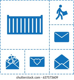 Mail icon. set of 6 mail filled icons such as cargo box, courier, love letter, envelope