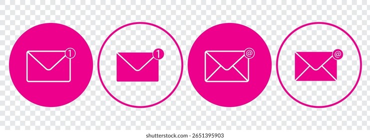 Mail icon set in black. Mail delivery symbols. Letter in envelope. Set of email signs in flat. Sending message icon collection. Black filled icons. Vector illustration for graphic design, Web, UI, app