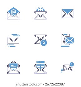 Mail icon set. Bold line style. Duotone colors. Editable stroke. envelope, email, mail, letter.