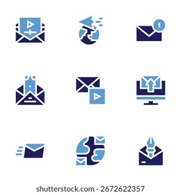 Conjunto de iconos de correo. Estilo audaz. Colores Duotone. conectividad, expreso, correo, correo electrónico, nuevo correo electrónico, email marketing, enviar correo.