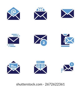 Ícone de email definido. Estilo negrito. Cores duotônicas. envelope, email, correio, carta.