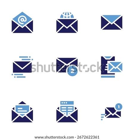 Mail icon set. Bold style. Duotone colors. envelope, email, mail, letter.