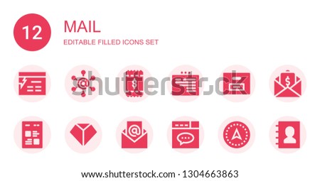 mail icon set. Collection of 12 filled mail icons included Website, Communication, Bill, Web, Box, Sharpen, Email, Navigation, Mail, Phone book