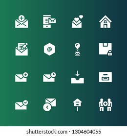 mail icon set. Collection of 16 filled mail icons included Communication, Mailbox, Reply, Email, Box, Inbox, Mail, Arroba, Address
